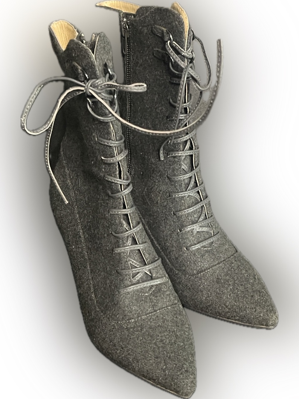 Anthropologie Farylrobin grey wool lace-up Victorian/steampunk/granny boots